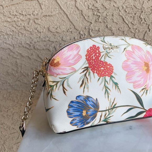 KATE SPADE White Pink & Blue Floral Bloom Blossom Hilli Dome Crossbody Bag - Picture 5 of 12
